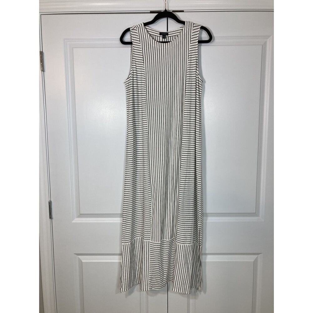 J.Jill Wearever Pleat-Back White Black Stripe Sleeveless Stretch Maxi Dress M